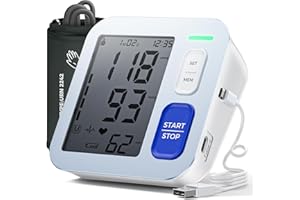 AIDISY Tensiometre Bras, Tensiomètre Bras Professionnel avec écran LCD HD pour la Circonférence du bras 22-42 cm, peut Contenir 2 x 99 Utilisateurs, Câble de Charge de Batterie AA/Type-C