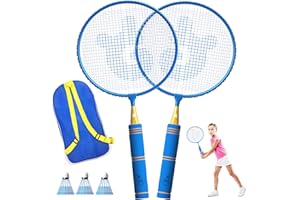 JOY SPOT! Kids Badminton Rackets Set with Soft Grip, Oversize & Lightweight Shuttlecocks Racquet with Carry Bag for Children Youth, 2 Player Sport Game for Indoor Outdoor Backyard