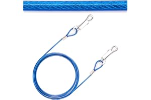PETOPEDIA 1x 1.8m – Tie Out Cable for Dogs – PVC Cover, Heavy Duty – Dog Chains for Outdoor Use with Anchor Stake, Training Lead Cables – Ideal for Small & Medium Dogs (6ft (Blue), Pack of 1)