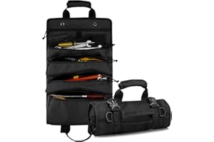 Koolertron Roll Up Tool Bag, Multifunctional Tool Storage Bag, 900D Waterproof Oxford Cloth, For First Aid Kit, or Emergency Tool Bag in Car Motorcycle, Black