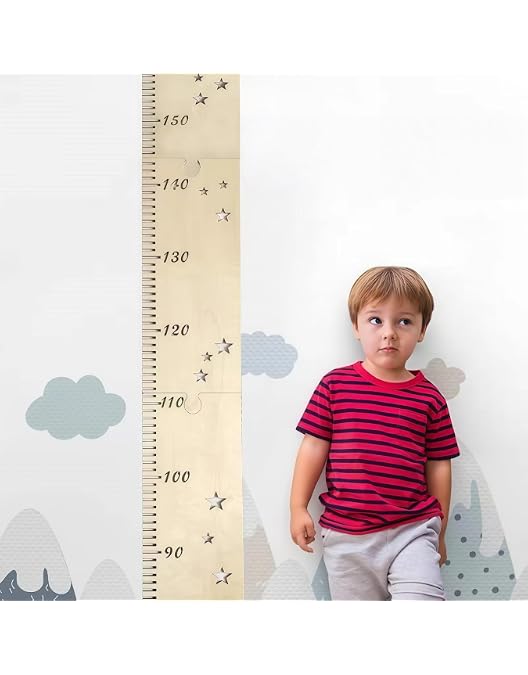 Toise Murale Enfant 200 Cm - Bois Et Toile, Motifs Animaux - Pour Mesurer La Croissance, Décoration Chambre Bébé