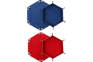 DELALO 2 Stück Faltbare Würfelbretter Doppelseitig Würfelbrett, Samt Faltbar Würfeltablett Hexagon Würfelteller Leder Würfelbretter für RPG DND Dragons Würfel Spiele (Blau - Rot)
