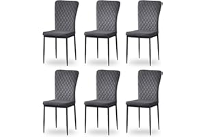 AINPECCA Velvet Grey Dining Chairs Set of 6- Armless High Back Upholstered Soft Seat with Black Metal Legs for Dining Room, Kitchen Room (Gray, 6)