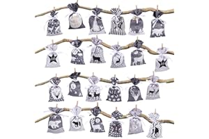 EXYVOX Adventskalender tüten zum befüllen stoff (12x21cm)，24 grau säckchen zum befüllen ，2024 Weihnachts kalender für Kinder junge männer Mädchen