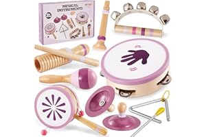 Buyger Instrument à Percussion pour Bébé 1 2 3+ Ans, Instrument de Musique en Bois Naturel, Jouet en Bois Musicaux Montessori pour Enfant, Éveil Musical Cadeau pour Fille Garçons