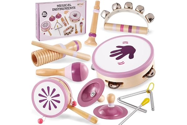 Buyger Instrument à Percussion pour Bébé 1 2 3+ Ans, Instrument de Musique en Bois Naturel, Jouet en Bois Musicaux Montessori pour Enfant, Éveil Musical Cadeau pour Fille Garçons