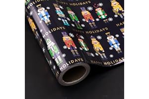 RUSPEPA Papel De Regalo Navideño Reversible Cascanueces - Mini Rollo - 43,2 Cm X 10 M - Papel De Regalo De Cascanueces Negro Laminado Para Y Fiestas.