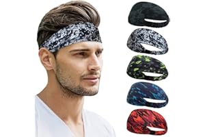 Beister Lot de 5 Bandeaux de Sport pour Homme et Femme - Évacuation de l'humidité et de la Transpiration - Bandeau élastique Large pour la Course à Pied, Le Cyclisme, Le Basket-Ball, la Gym, Le
