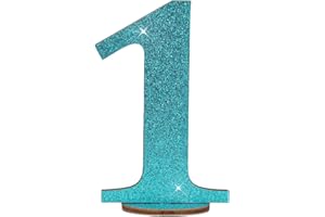 ‎OBLIQUE UNIQUE Oblique Unique® Zahlen Holz Aufsteller Türkis mit Glitzer Dekoration für Geburtstag Jubiläum Deko Tischdeko Torten Deko (Zahl 1)