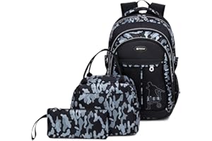 IvyH Mochilas Escolares Juveniles, Mochila Niño Camuflaje 3 en 1 Bolsas Escolares Impermeables Gran Capacidad