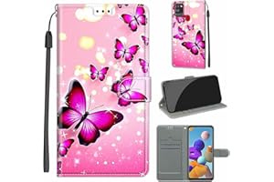 EVERAINY-EU Everainy Cover Compatibile per Samsung Galaxy A21s Silicone PU Pelle Portafoglio Libro Case Antiurto Bumper Motivo Magnetica Flip Protettiva Resistente Custodia (Farfalla)