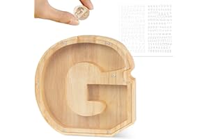 LEcylankEr Hucha para Niños, Huchas de Madera con Letras de A-Z, Personalizadas de Hucha con Transparente Decoración, Regalos Creativos de Huchas para Cumpleaños, Festivales (G)