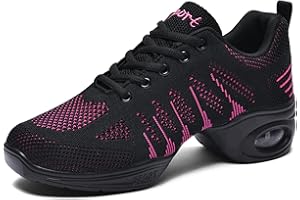 ELIOGN Chaussures de Sport Jazz pour Femmes Chaussures d'entraînement à la Danse de Marche Sportive de Zumba Sneakers Fitness Femme avec Lacets Confortable Maille de Coussin d'air Style Athlétique polyvalent