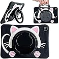 Gruattreay Compatible with Honor Pad X8 10.1 inch/X8 Lite 9.7 inch 2022 Case, Cute Cat Cover Kawaii Girls Women with Strap and Handle Stand, Soft Silicone Cover for Honor Pad X8/X8 Lite (Black)
