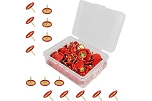 FOHOLA 100 Pcs Drawing Pins, Metal Flat Push Pins, Thumb Tacks, Round Head Drawing Pins with Storage Box for Map, Photo Wall, Office, Corkboards (Red, 100)