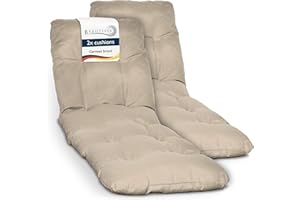 Beautissu Lot de 2 Coussin Bain de Soleil 190x60 cm Flair RL – 8 cm Épais Coussin Chaise Longue pour Jardin Terrasse Balcon – Confortable Matelas Transat Exterieur – Nature