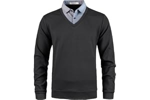 Yukirtiq Män Basic V-ringade tröjor med falsk skjorta krage stickade kläder vardaglig pullover långärmad stickad tröja jumper