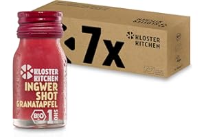‎KLOSTER KITCHEN Kloster Kitchen Bio Ingwer Shot Granatapfel 1SHOT 7 x 30 ml mit echten Ingwerstückchen I Ingwershot vegan in der To Go Glasflasche I süß-scharf ohne Zusatzstoffe & mit natürlicher Süße