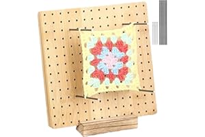 Eteslot Granny, Bloqueador Crochet, Tablero Bloqueo Madera para Proyectos Tejido Y Ganchillo, Kit Completo con Alfileres Acero Inoxidable, Aguja, Soporte