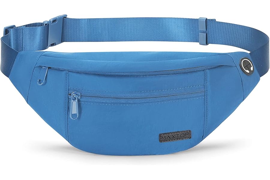 MAXTOP Large Waist Bag for Women and Men with Helmet Clip and 4 Zip Pockets, Adjustable Belt for Cycling, Running, Jogging, Travel, Outdoor, Training