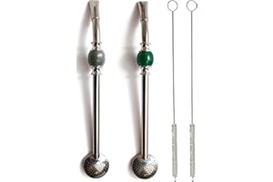 GAUCHO CEBAR [NUEVO] SeGt of 2 Premium Big Yerba Mate Stainless Steel Straws - Bombillas for mate gourd drinking, with removable head filter - Two Cleaning Brush Included - 8.5'' long (22 cm)