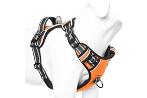 HEELE Pettorina Cane, Imbracatura Sganciata Rapido dal Collo, Pettorina Anti-tiro Riflettente e Regolabile con Maniglia Comoda, Morbida e Imbottita per Cani Piccola Media Grande, Arancione L