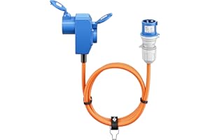 goobay Cable Adaptador CEE para carava, 5m, Enchufe CEE a 90° Toma CEE y Toma de Contacto de protección con Tapas de Cierre, Cable de Camping, autocarava y Caravana, 76233