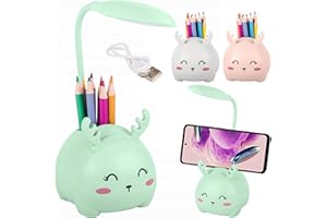 THINGS-4YOU Lampara Escritorio Led Intantil Con Portalápices, Lampara Escritorio Niño, Lampara Escritorio Niña, Lampara De Mesa led, Lamparas De Mesa Infantiles Reno, Flexo Led Escritorio Infantil USB (Verde)