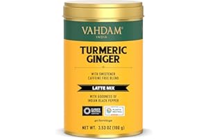 VAHDAM, Zenzero e Curcuma Mix Latte Istantaneo (100g, 40+ Tazze) Senza Caffeina | Curcumina, Pepe Nero e Zenzero | Golden Milk in Polvere da Preparare Caldo o Freddo