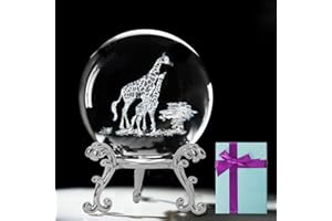 KOMINZZ Crystal Ball 3D Laser Giraffe Figurine Giraffe Gifts for Women Men Glass Sphere Paperweights Decorative Ball with Stand Giraffe Ornament Crystal Ornaments Crystal Gifts for Home Office Decor