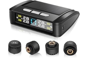 Avutrel TPMS(0-5Bar) Sistema De Monitoreo De Presión De NeumáTicos Coche Carga Solar y USB, con 4 Sensor 5 Modos De Alarma（Temperatura y presión etc.）Universal para Auto Caravanas Remolques Camión
