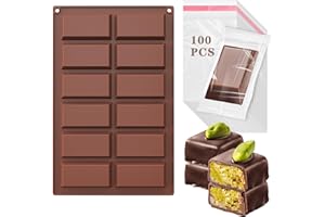 ZYJBD Dubai Stampo per Cioccolato in Silicone Profondo,12 chambres 100 sacchi antiaderenti stampo tavoletta cioccolato,per Tavolette di Cioccolato Fai da Te,per Praline,Stampo Silicone per Ganache,Senza BPA