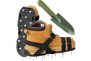 KAIYOCA Lawn Aerator Shoes, Spike Shoes for Self Levelling Floor with Stainless Steel Shovel, Upgrade Adjustable X-cross Hook Loop Straps, Spike Shoes Lawn Soil Aerator Tool for Yard Patio Lawn Garden