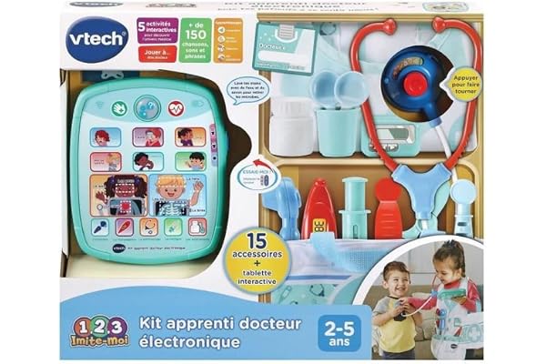 VTech - Kit Apprenti Docteur Électronique, Mallette Docteur avec Tablette Enfant Interactive et Jeux Éducatifs, 16 Pièces et Accessoires de Jeu, Cadeau Enfant de 2 Ans à 5 Ans - Contenu en Français