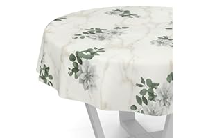 ANRO Nappe en toile cirée - Lavable - Pour table de jardin - Motif fleurs marbrées - Ronde - 140 cm - Bord coupé