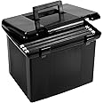 Pendaflex Portable File Box with File Rails, Hinged Lid with Double Latch Closure, Black, 3 Black Letter Size Hanging Folders Included (41742AMZ)