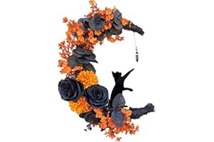 PRATVIDER Ghirlande di Halloween per la porta d'ingresso Ghirlanda di luna di Halloween con gatto nero e ghirlanda di vite rosa Ghirlanda per porta di gatto Decorazioni gotiche per casa stregata Bar Decorazioni