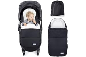 Orzbow Hiver Chanceliere Bebe Poussette, Imperméable Chanceliere Universelle pour Poussette avec Sac de Rangement, Amovible Chancelière Poussette avec Zip Ajustable, Accès Facile, Chaleur, Noir Pur