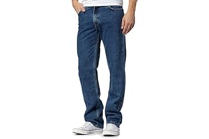 SHOPONLINE Style Spot Men's Straight Leg Heavy Duty Cotton Jeans Casual Classic Trouser Zip Fly Belt Loop Pant Plain Denim Wash