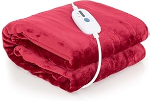 HOMASIS Heizdecke, elektrisch Wärmeunterbett mit Abschaltautomatik, 4 Wärmestufen, 8-Stunden-Timer, PTC/NTC Überhitzungsschutz, Fernbedienung, maschinenwaschbar Wärmedecke Flanell (Rot, 150x200cm)