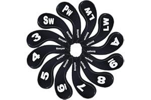 Rymatoo 12pcs Golf Iron Cover Set, Golf Iron Head Cover Club Heads Protector Headcovers Long Neck with Zip for Titleist, Callaway, Ping, Taylormade, Cobra