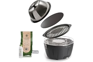 Classe Italy | Barbecue a Carbonella con Griglia in Ghisa, Coperchio cottura forno e Piastra. Da Balcone, Portatile. Include Batteria Ricaricabile, Carbone e Gel per accensione. MASTER GRILLER Nero