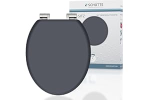 SCHÜTTE SPIRIT - Asiento de inodoro con tapa de inodoro con descenso automático, de madera, con núcleo de madera, con diseño (carga máxima de 150 kg), color antracita