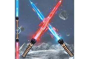 WELLXUNK Laserschwert Kinder, 2 Stück Lichtschwert, Duell Lichtschwerter, RGB 15 Farben 2 in 1 Lichtschwert, Doppelklingen Laserschwert, Lichtschwerter mit Licht und Sound, für Halloween Verkleidung