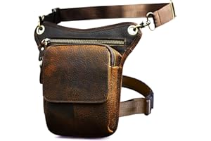 Le'aokuu Mens Messenger in vera pelle da moto per esterno Marsupio Marsupio Marsupio Marsupio da gamba 211-1 (211-1 B3 Marrone scuro)