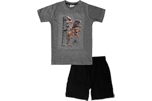 UNITED LABELS Jurassic World Schlafanzug für Jungen - Kinder Pyjama Set Kurzarm Oberteil mit Hose Grau/Schwarz