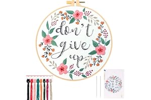 JSRQT Kit de Inicio de Bordado, Kit de Bordado para Principiantes con Patrón Floral Inspirador, Kit de Bordado a Mano incluye Juego de Herramientas de Bordado con Agujas e Hilos de Bordar, Instrucción