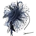 DRESHOW Fascinators Hat Flower Mesh Ribbons Feathers on a Headband and a Forked Clip Cocktail Tea Party Headwear for Girls and Women