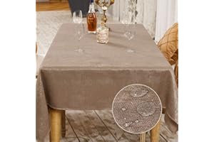 BALCONY & FALCON Rectangle Tablecloth Washable Waterproof Table Cover Brilliant Faux Linen Table Cloth for Wedding Reception Banquet Birthday Party (Light Brown, 140 x 180cm)