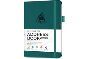 Clever Fox Address Book with alphabetic tabs - PU Leather Telephone and Address Book for Keeping Contacts Safe, Contact Organizer Journal, Medium Size (13.5 x 19cm) Hardcover, Dark Teal